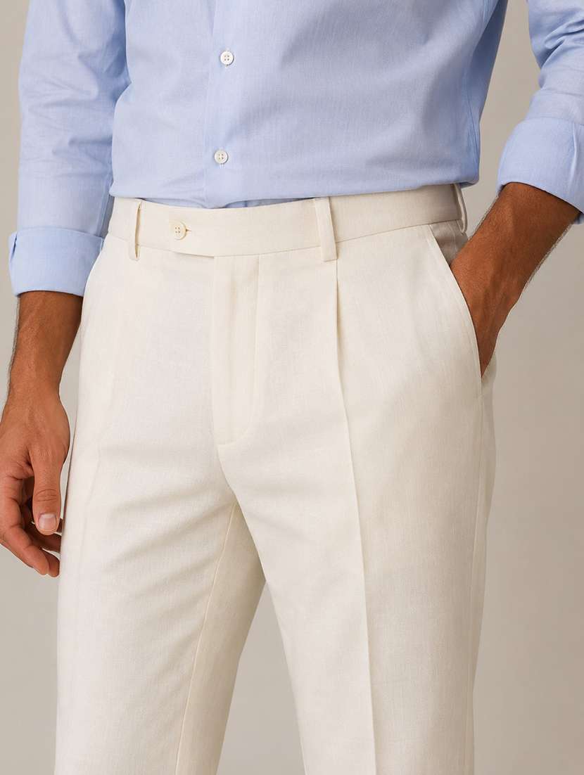 men solid mid rise flat formal trouser - 22548279 -  Standard Image - 1
