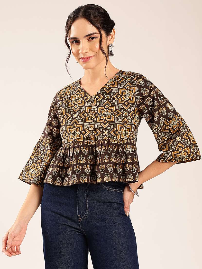 women printed bell sleeves peplum top - 22548325 -  Standard Image - 1