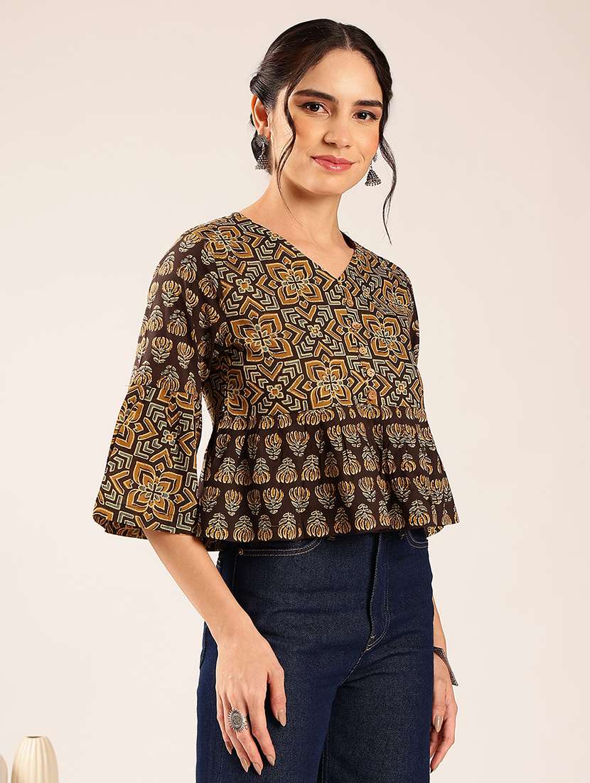 women printed bell sleeves peplum top - 22548325 -  Standard Image - 4