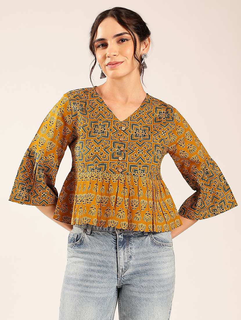 women printed bell sleeves peplum top - 22548326 -  Standard Image - 1