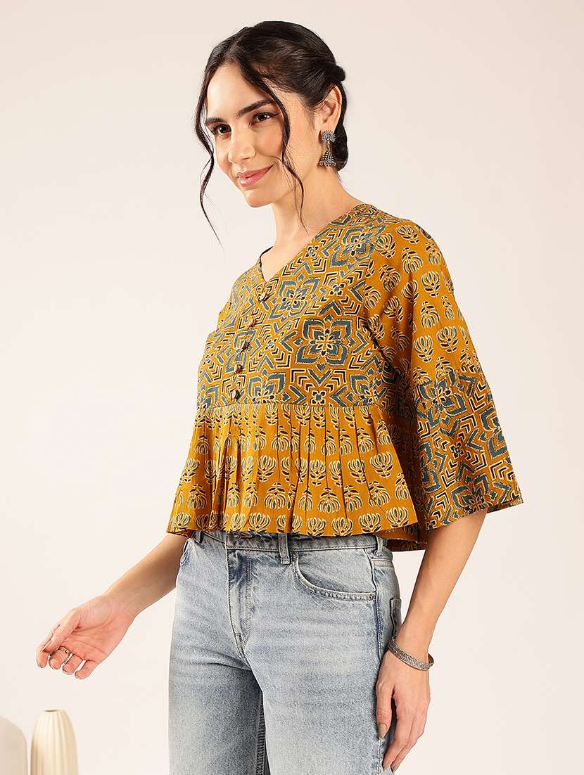 women printed bell sleeves peplum top - 22548326 -  Standard Image - 4