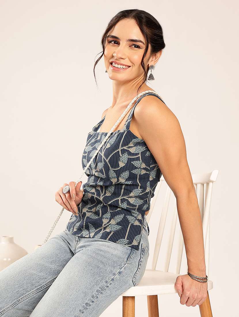 women printed shoulder strap regular top