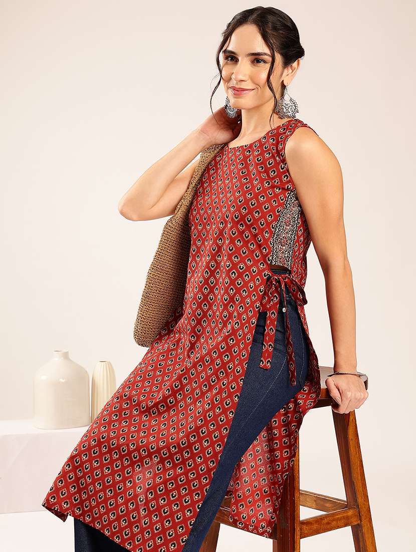 women printed sleeveless straight kurta - 22548332 -  Standard Image - 1