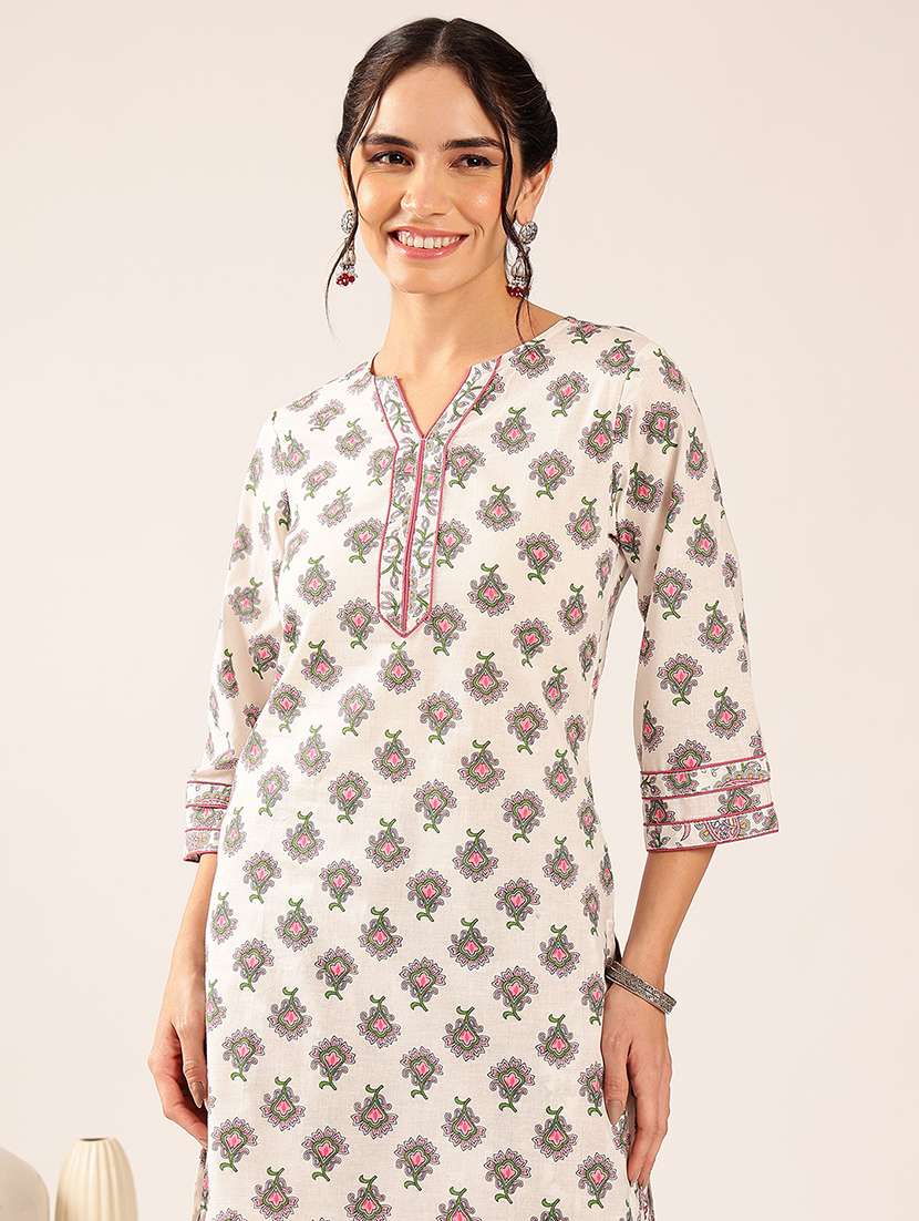 women printed three quarter sleeves kurta salwar set with dupatta - 22548346 -  Standard Image - 1