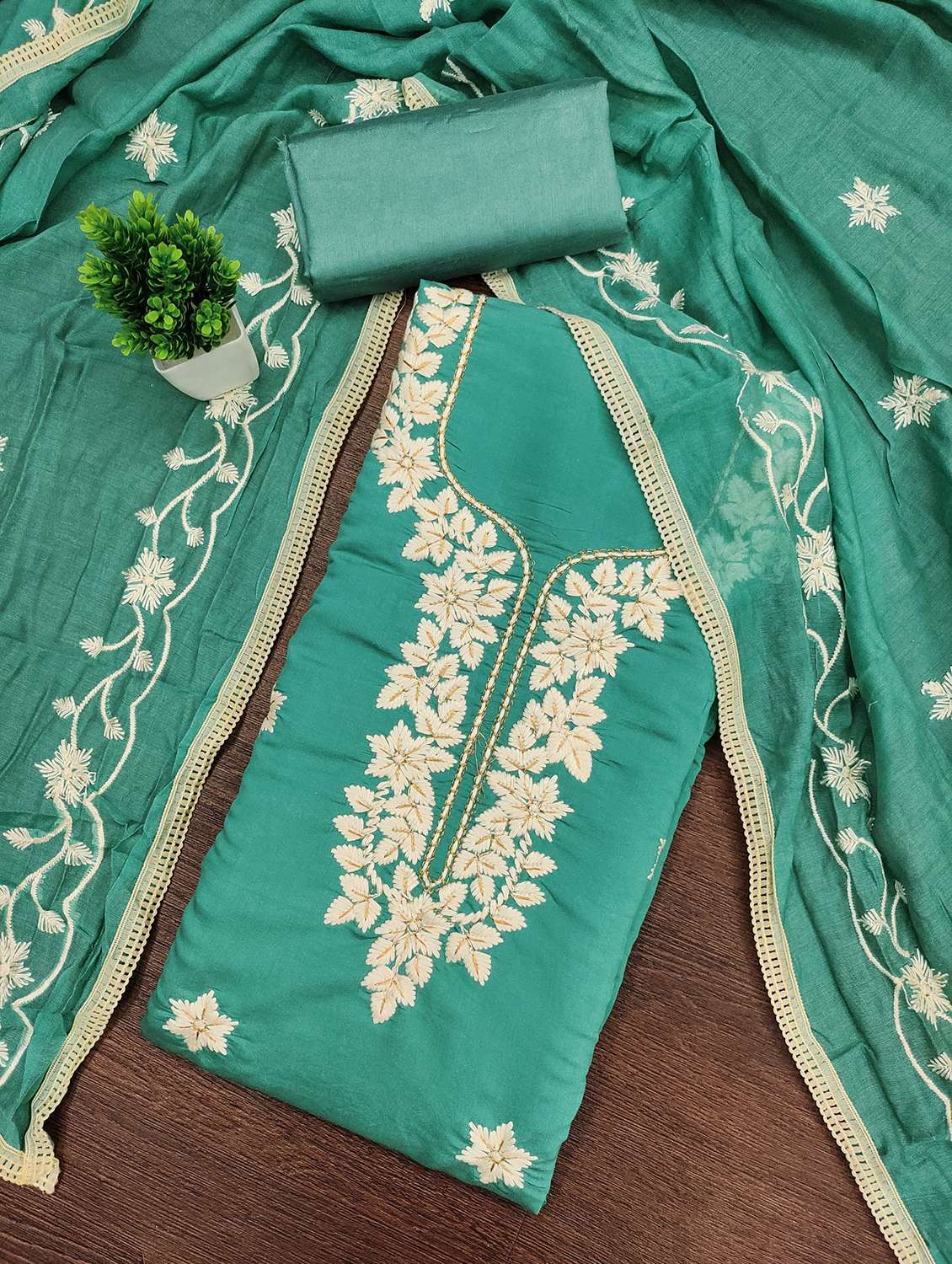 women embroidered unstitched suit set - 22548356 -  Standard Image - 1