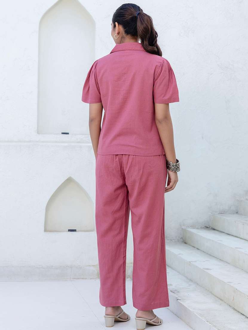 women embroidered short sleeves shirt and trouser co-ord set - 22548430 -  Standard Image - 4