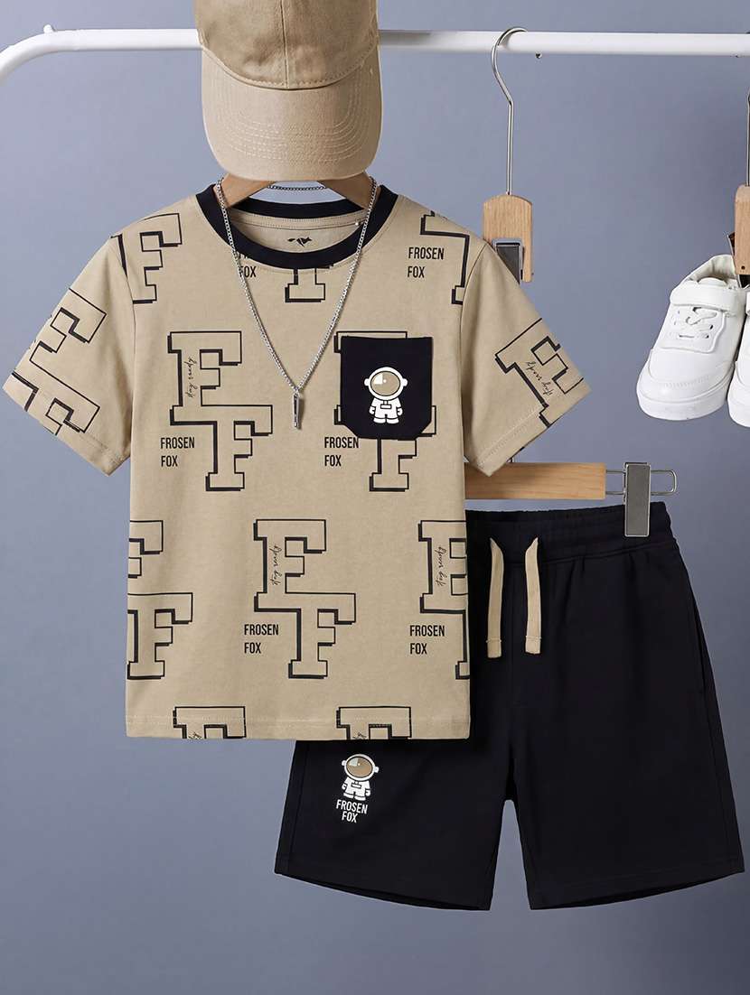 boys printed round neck t-shirt and shorts set - 22548848 -  Standard Image - 1