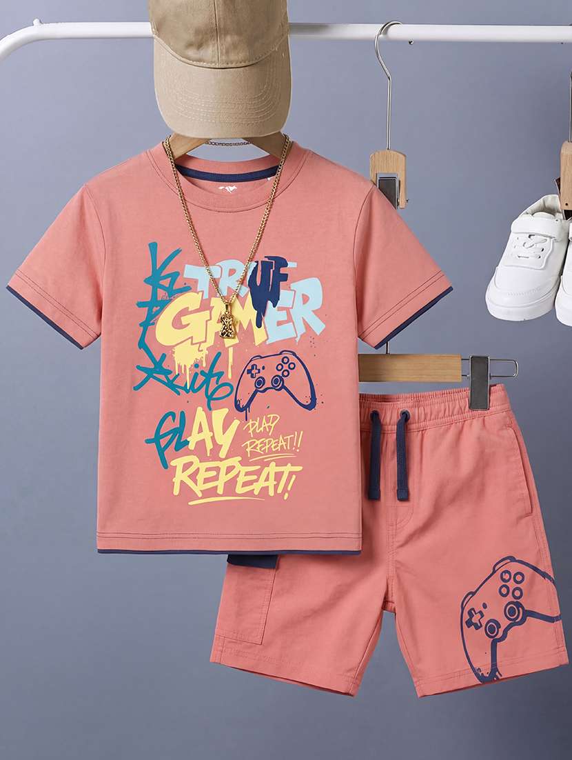 Boys Printed Round Neck T-shirt And Shorts Set - 22548850 -  Standard Image - 1