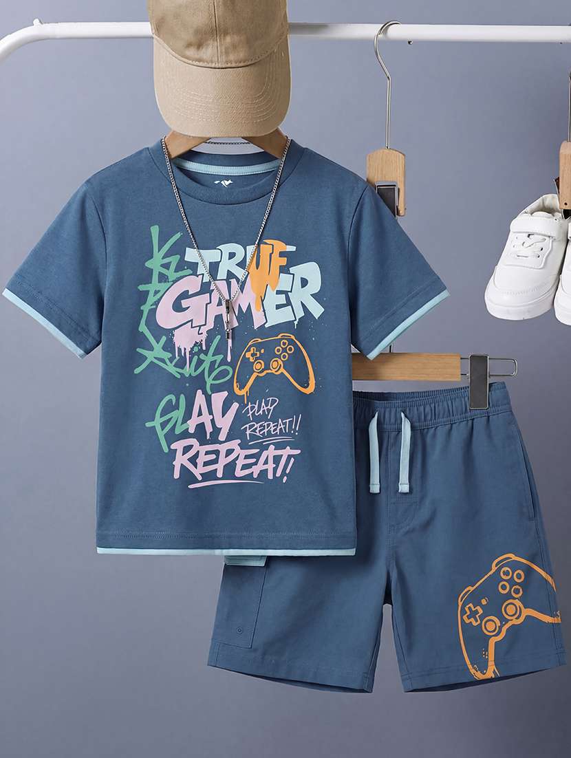boys printed round neck t-shirt and shorts set - 22548851 -  Standard Image - 1