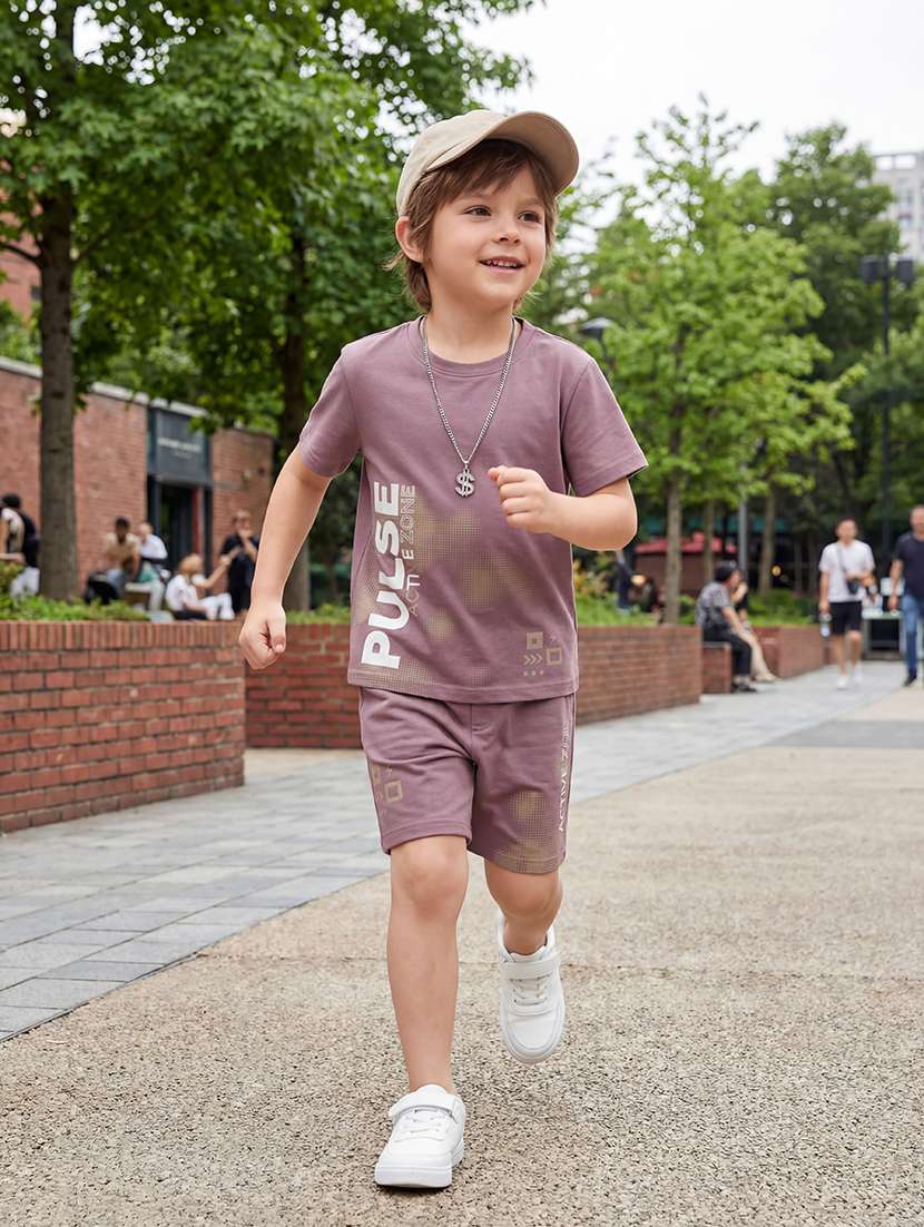boys printed round neck t-shirt and shorts set