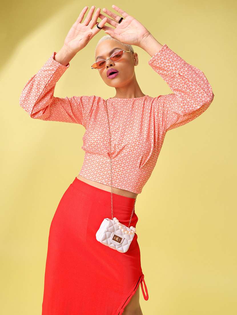 women printed long sleeves crop top