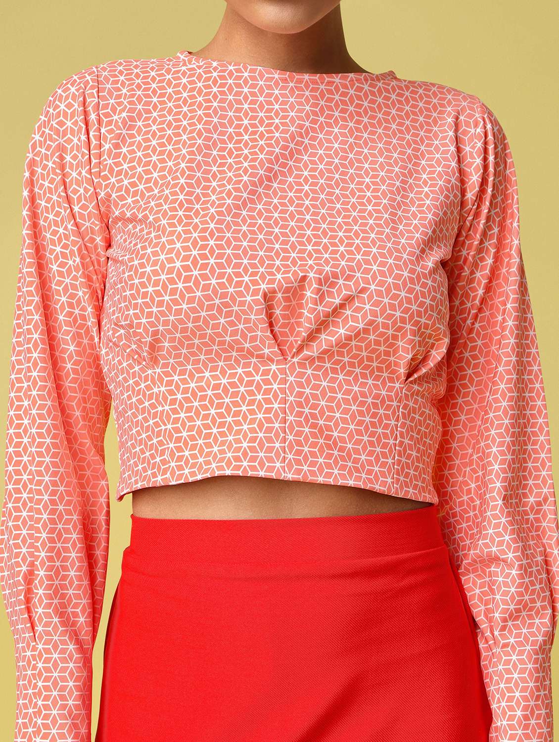 women printed long sleeves crop top - 22549012 -  Standard Image - 1