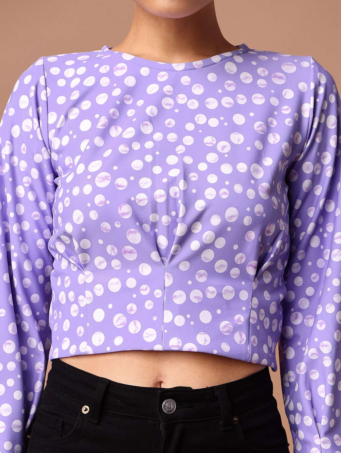 women printed long sleeves crop top - 22549015 -  Standard Image - 1