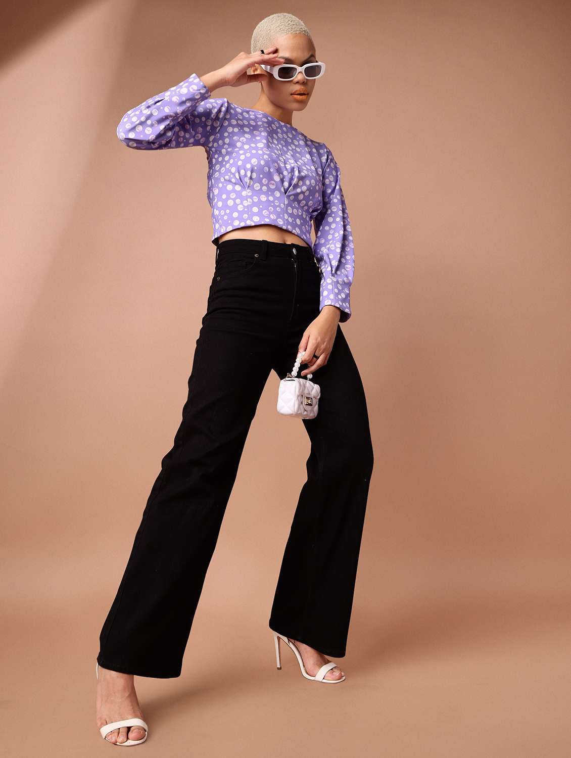 women printed long sleeves crop top - 22549015 -  Standard Image - 4