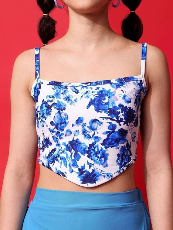 women printed shoulder strap crop top - 22549021 -  Standard Image - 1