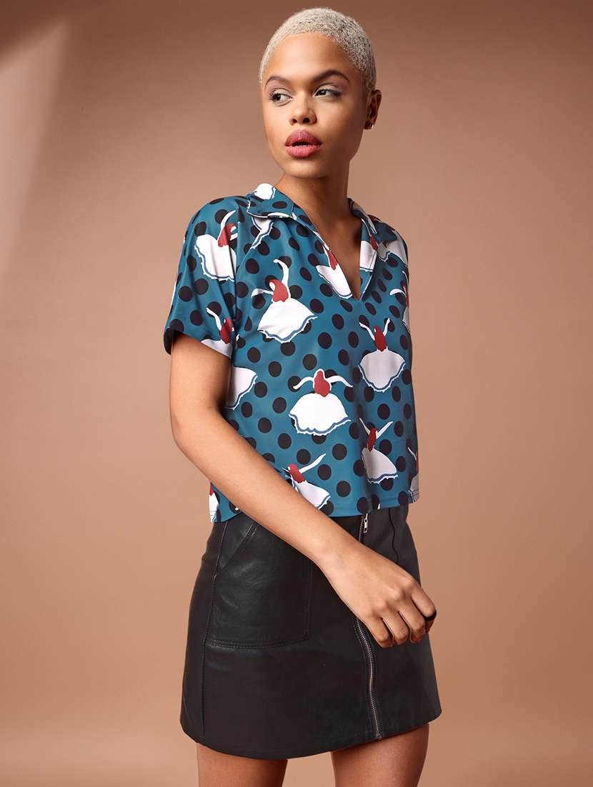 women printed collared regular top - 22549053 -  Standard Image - 1