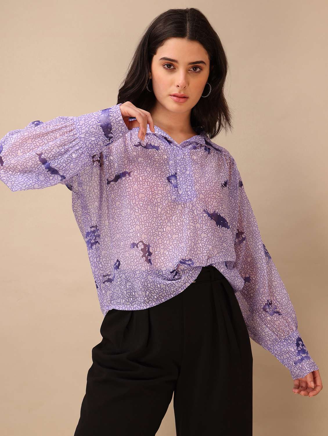 women printed long sleeves regular top - 22549061 -  Standard Image - 1