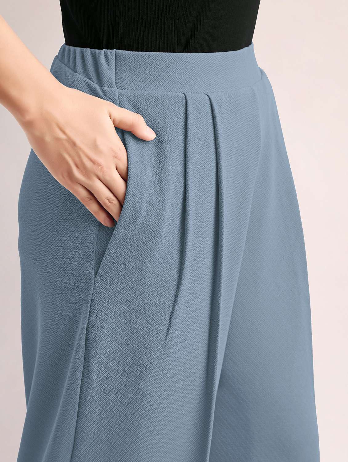women solid high rise wide leg trouser - 22549092 -  Standard Image - 1