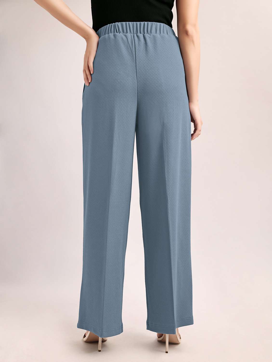 women solid high rise wide leg trouser - 22549092 -  Standard Image - 4
