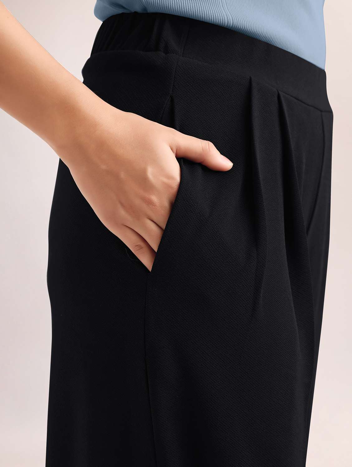 women solid high rise wide leg trouser - 22549095 -  Standard Image - 1