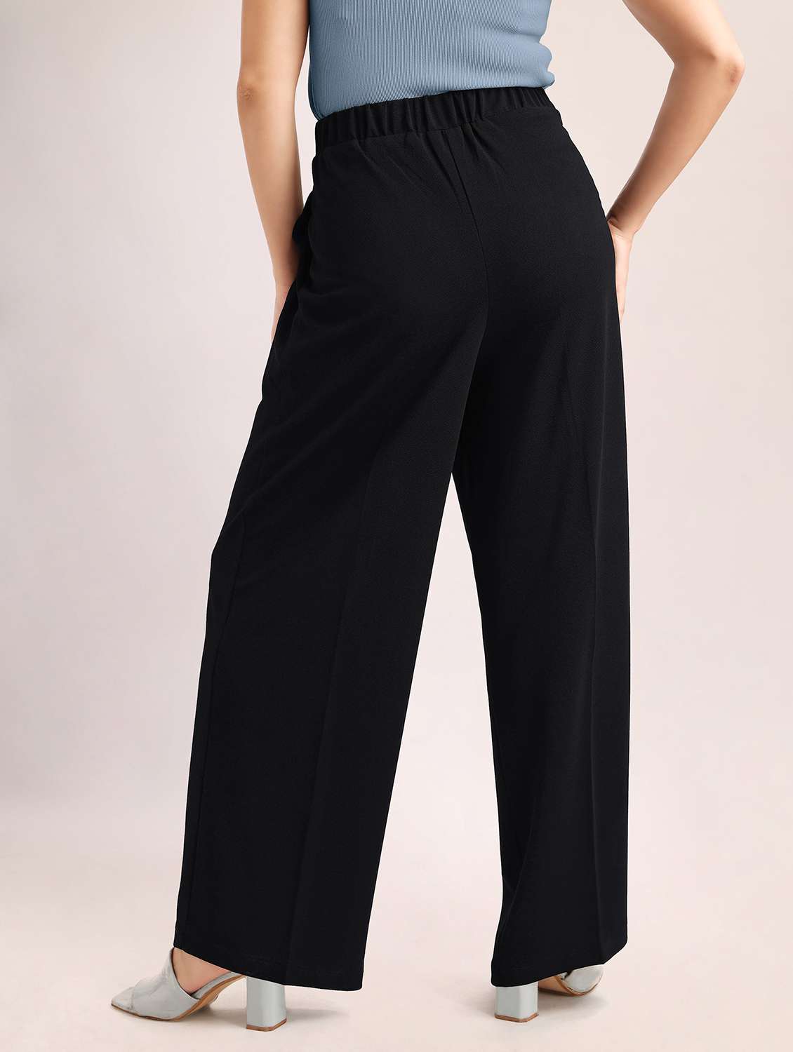 women solid high rise wide leg trouser - 22549095 -  Standard Image - 4