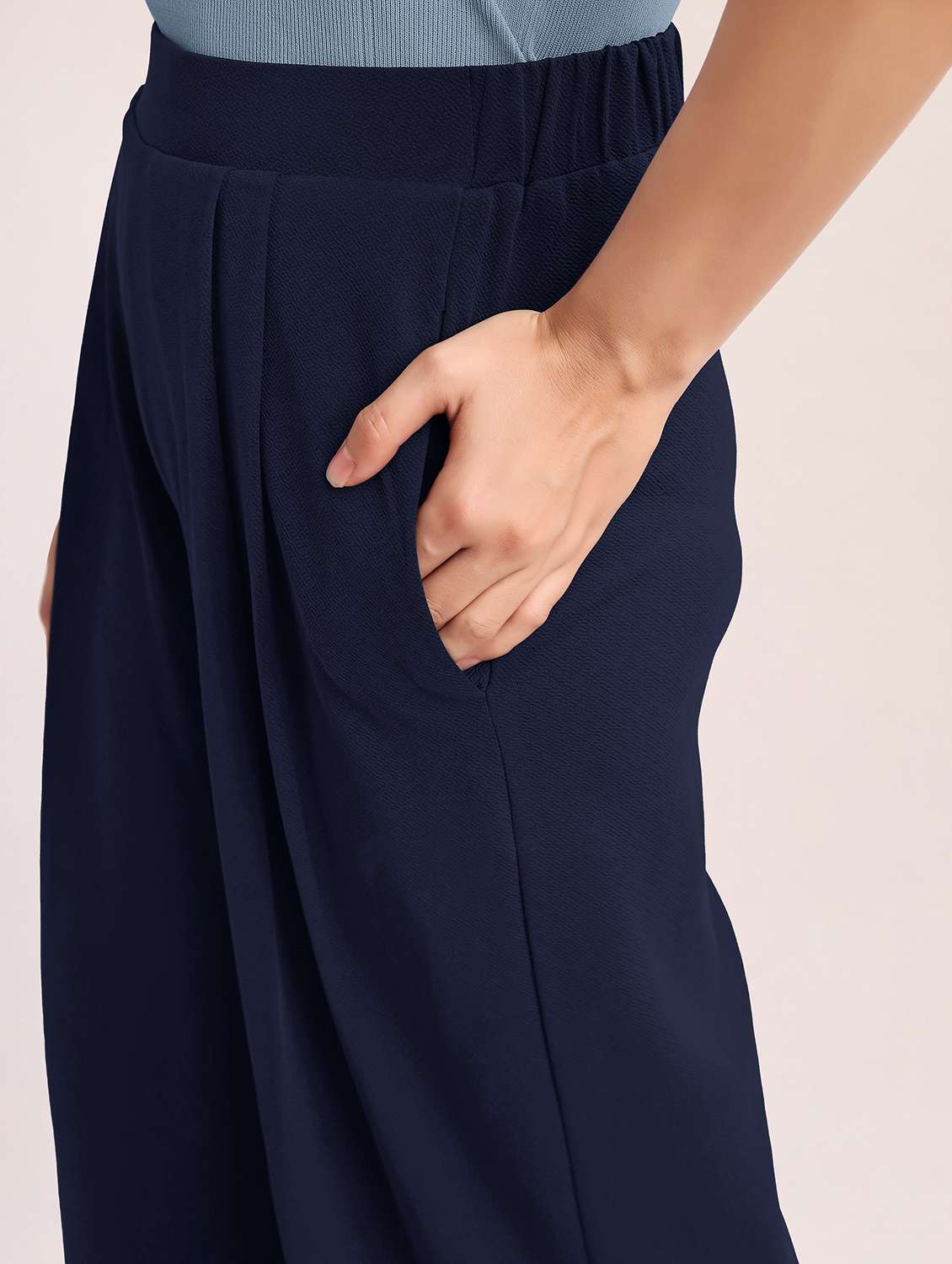 women solid high rise wide leg trouser - 22549098 -  Standard Image - 1