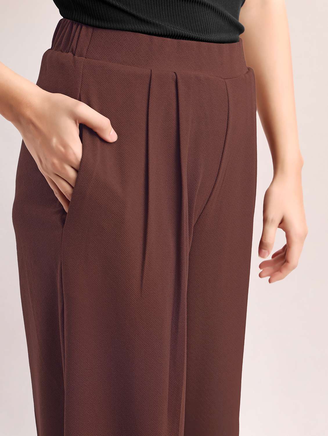 women solid high rise wide leg trouser - 22549099 -  Standard Image - 1