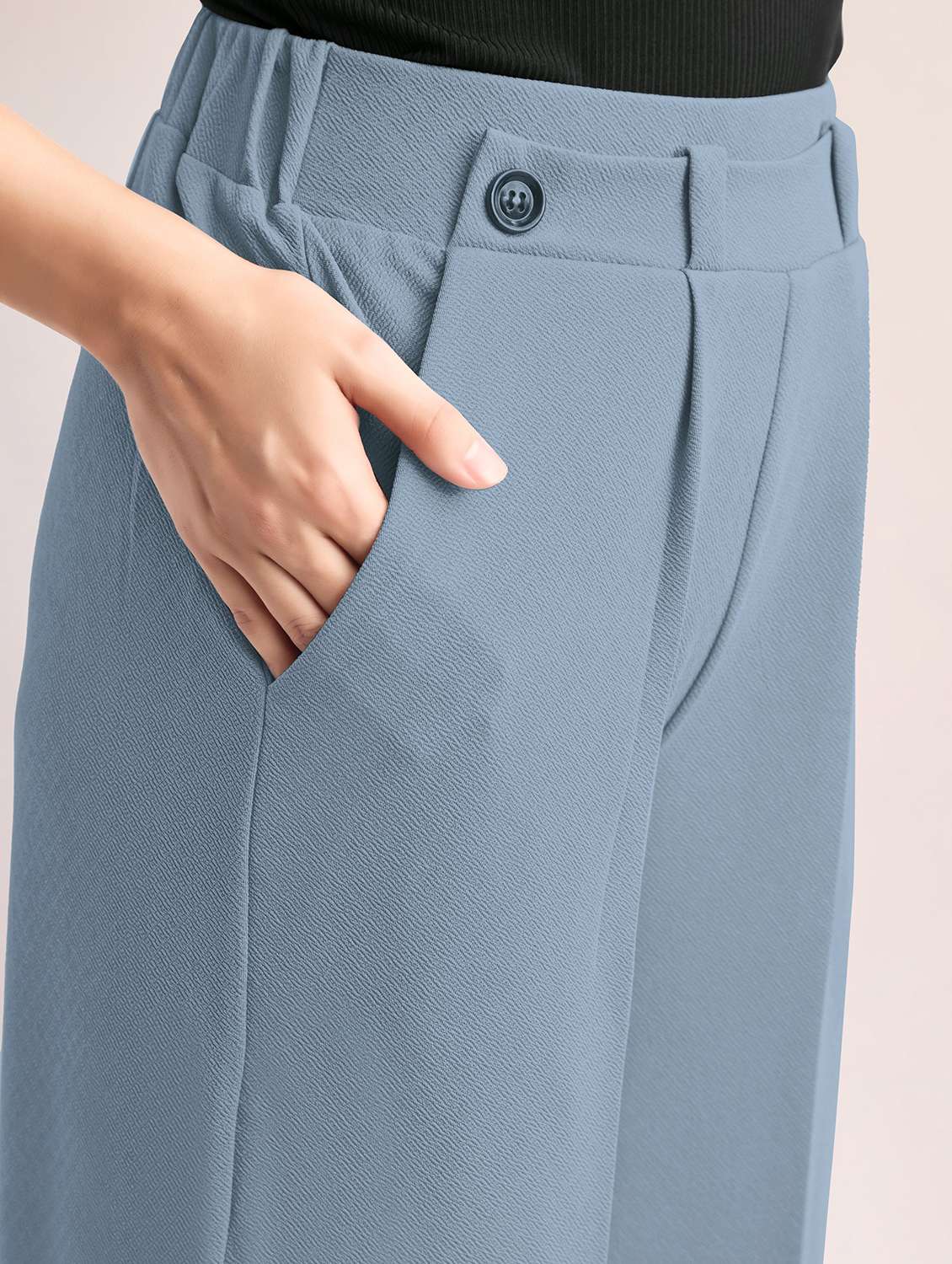 women solid high rise wide leg trouser - 22549100 -  Standard Image - 1