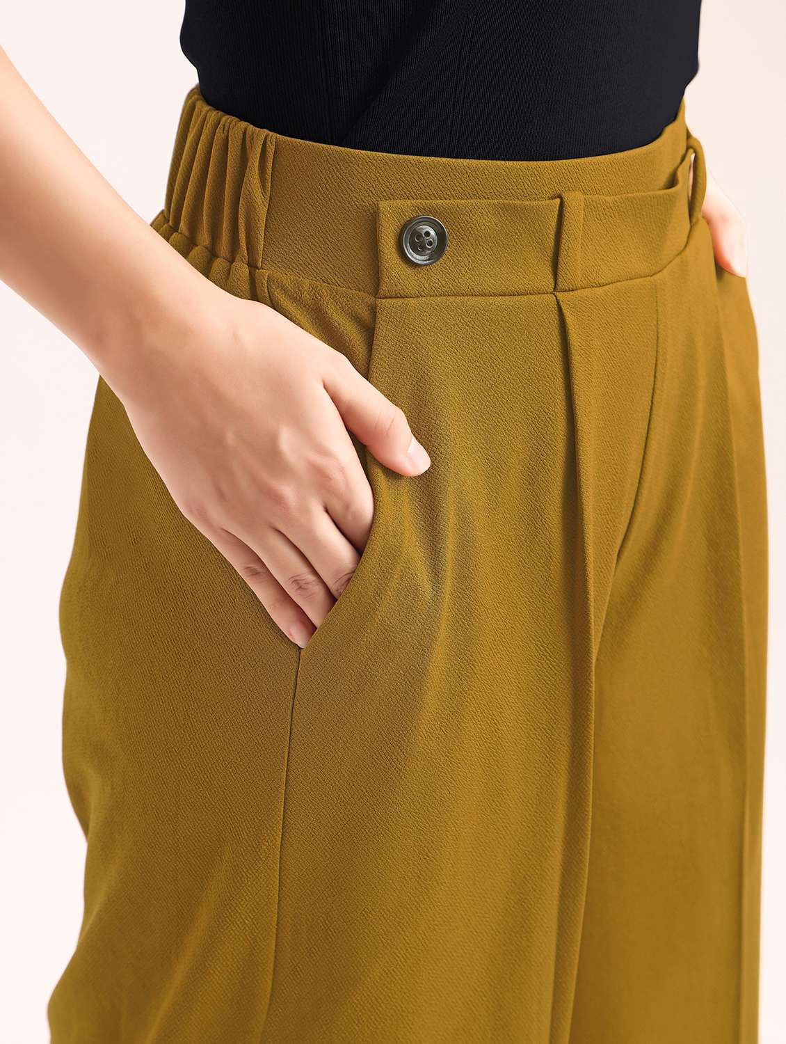 women solid high rise wide leg trouser - 22549101 -  Standard Image - 1