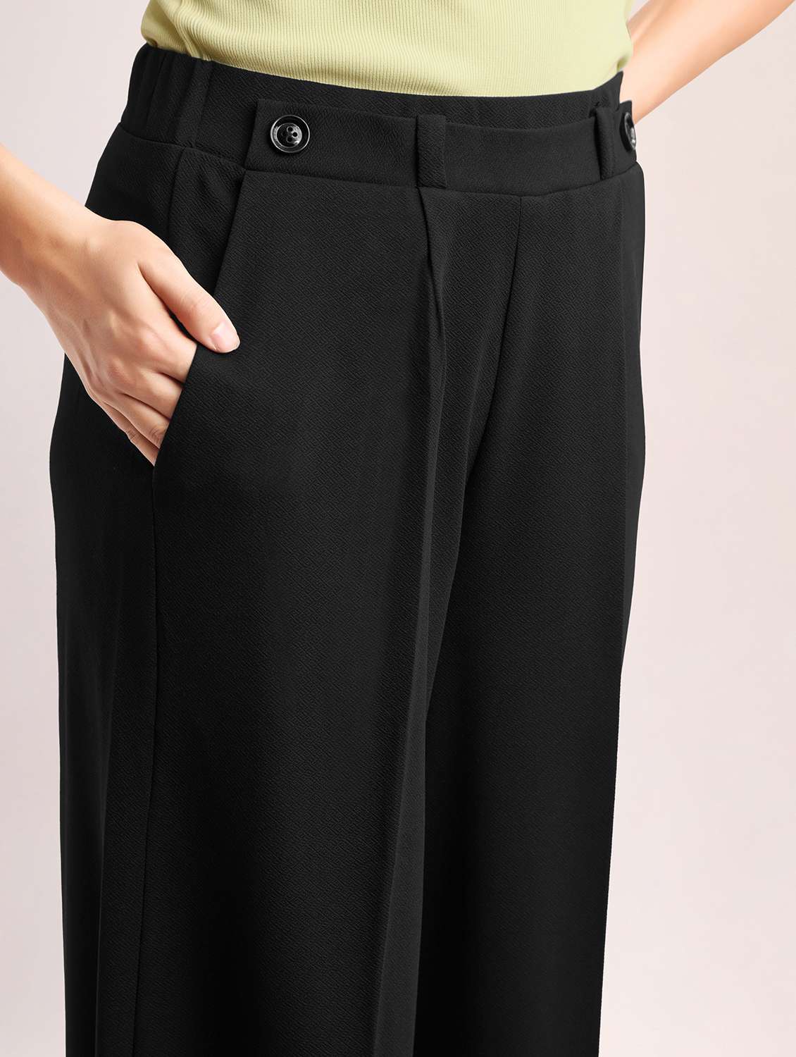 women solid high rise wide leg trouser - 22549103 -  Standard Image - 1
