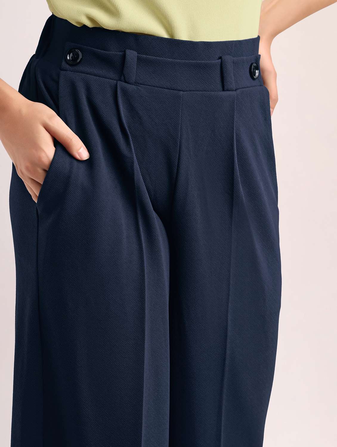 women solid high rise wide leg trouser - 22549106 -  Standard Image - 1