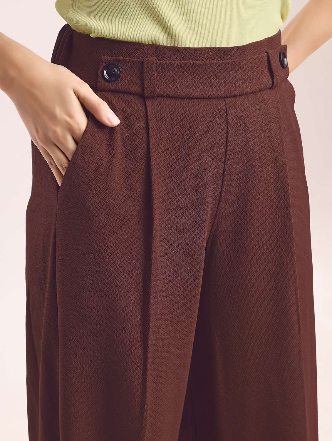 women solid high rise wide leg trouser - 22549107 -  Standard Image - 1