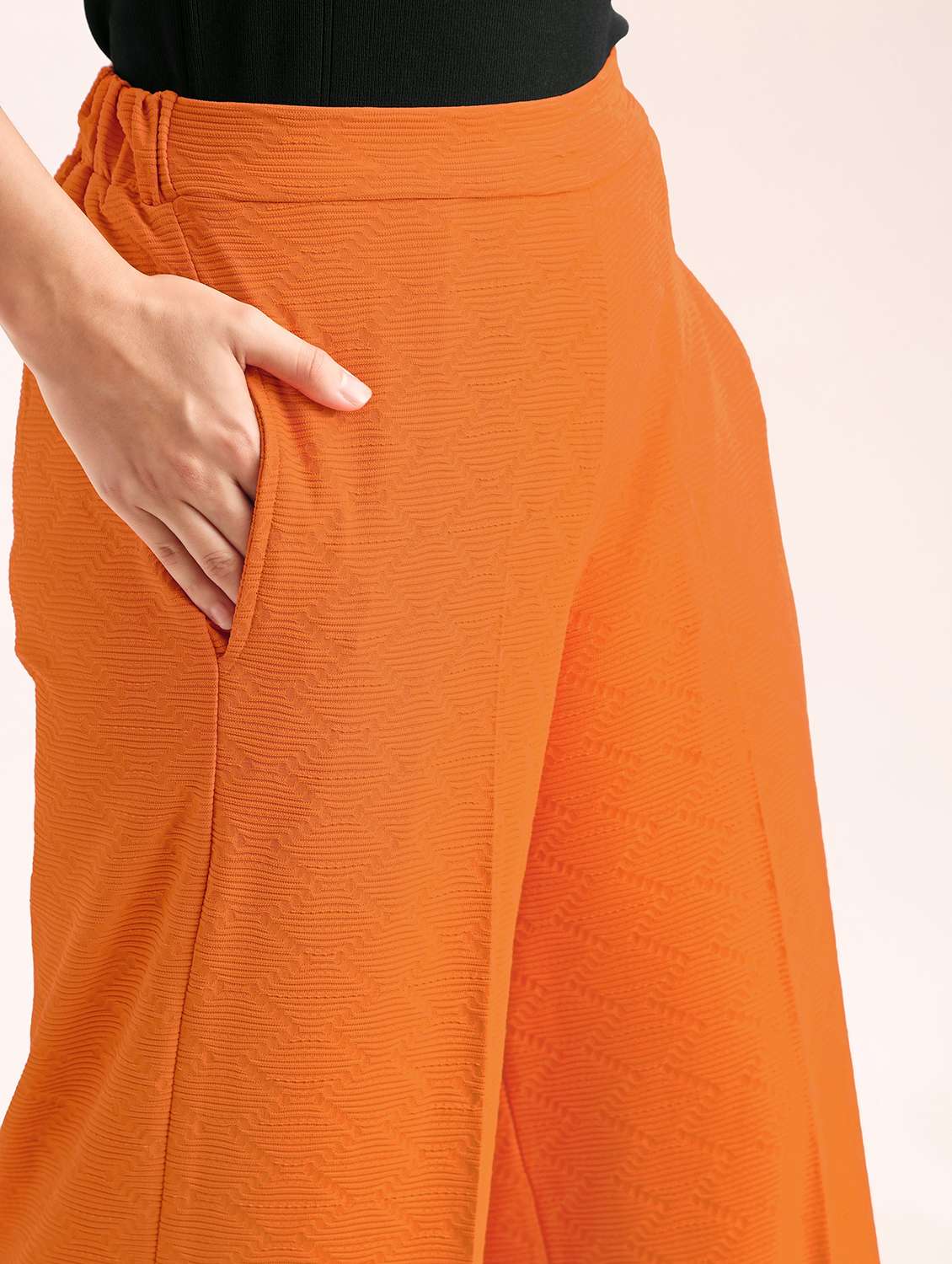 women self design high rise wide leg trouser - 22549111 -  Standard Image - 1