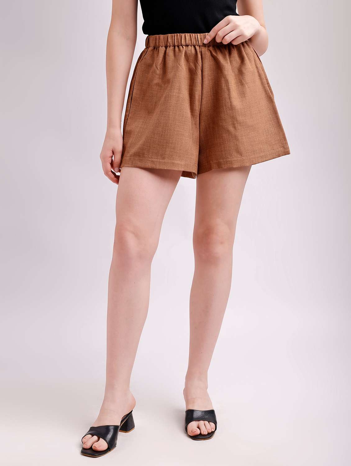 women solid high rise regular shorts