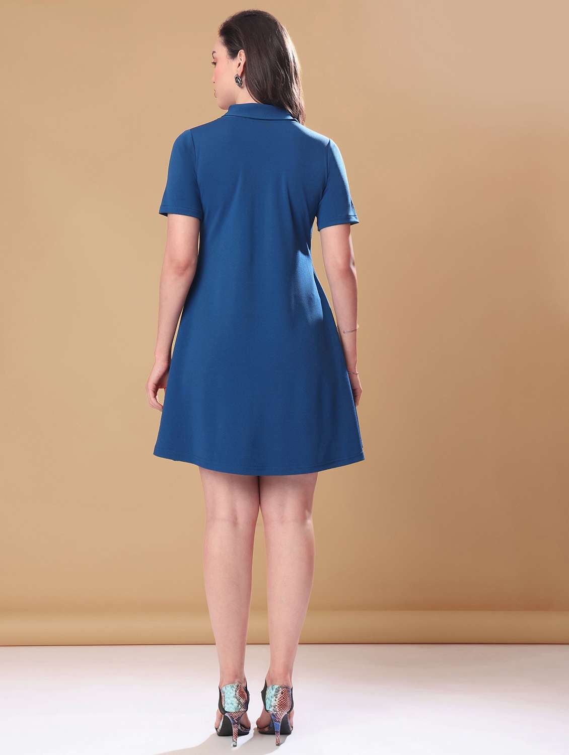 women solid short sleeves a-line dress - 22549127 -  Standard Image - 4
