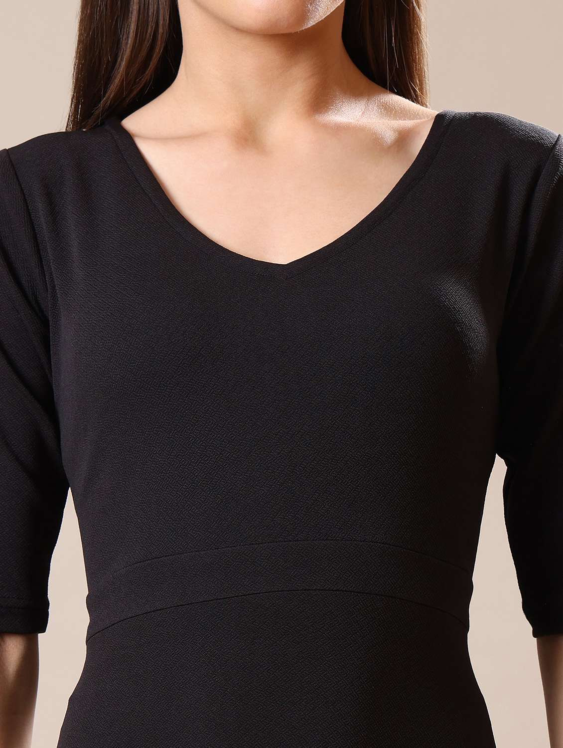 women solid three quarter sleeves a-line dress - 22549128 -  Standard Image - 1