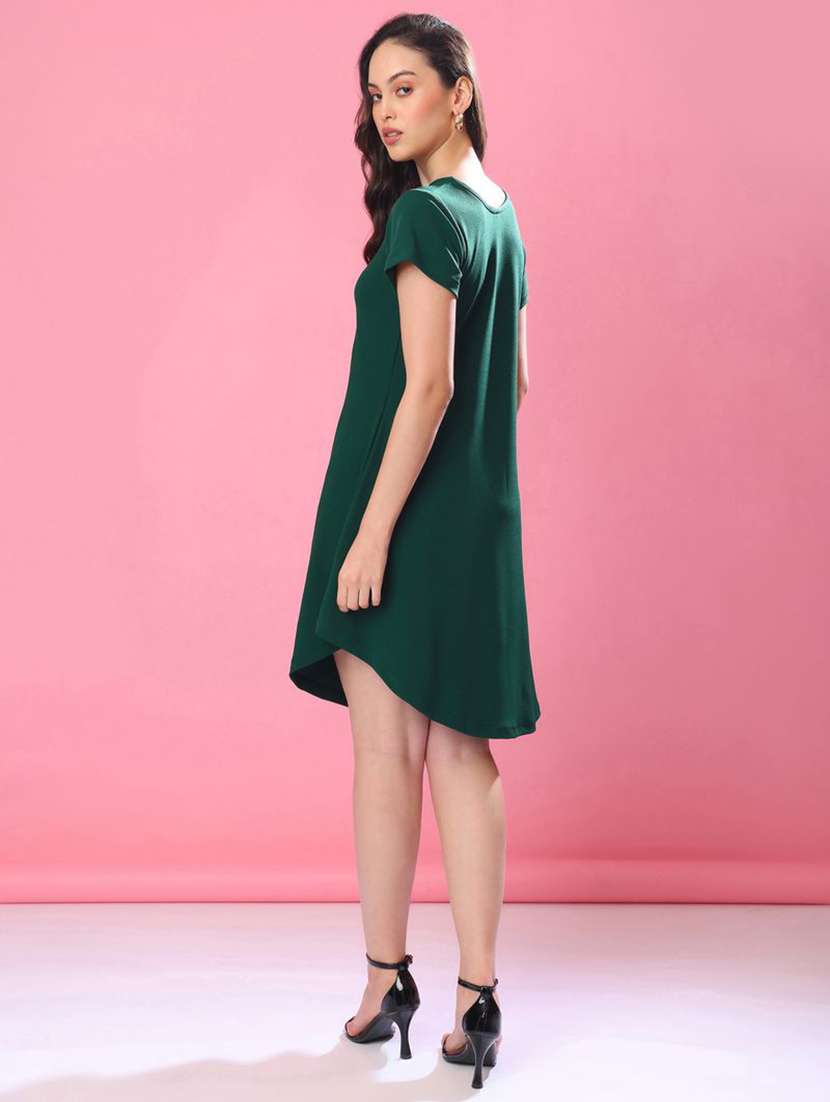 women solid round neck asymmetric dress - 22549146 -  Standard Image - 4