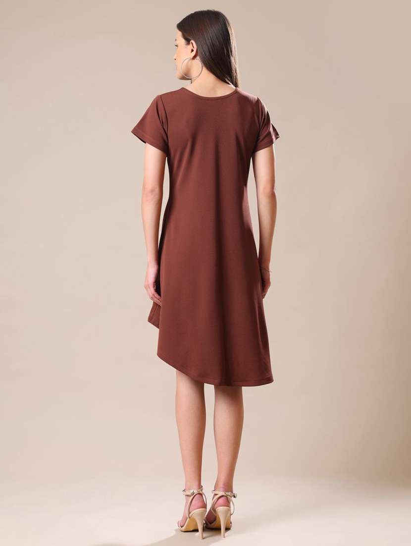 women solid short sleeves asymmetric dress - 22549148 -  Standard Image - 4