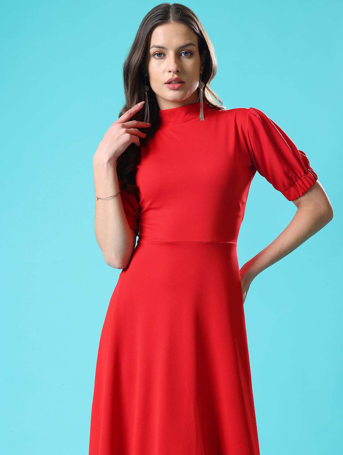 women printed puff sleeves fit and flare dress - 22549153 -  Standard Image - 1