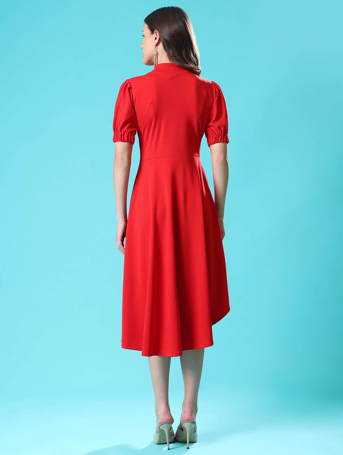 women printed puff sleeves fit and flare dress - 22549153 -  Standard Image - 4
