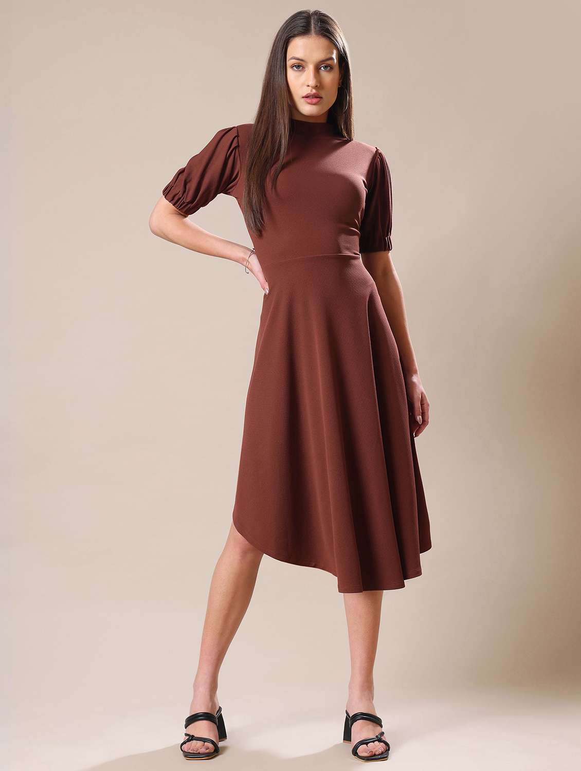 women printed puff sleeves fit and flare dress - 22549155 -  Standard Image - 1