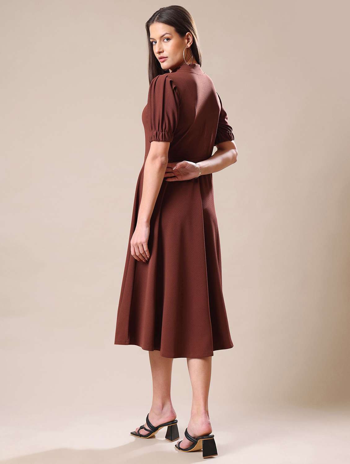 women printed puff sleeves fit and flare dress - 22549155 -  Standard Image - 4