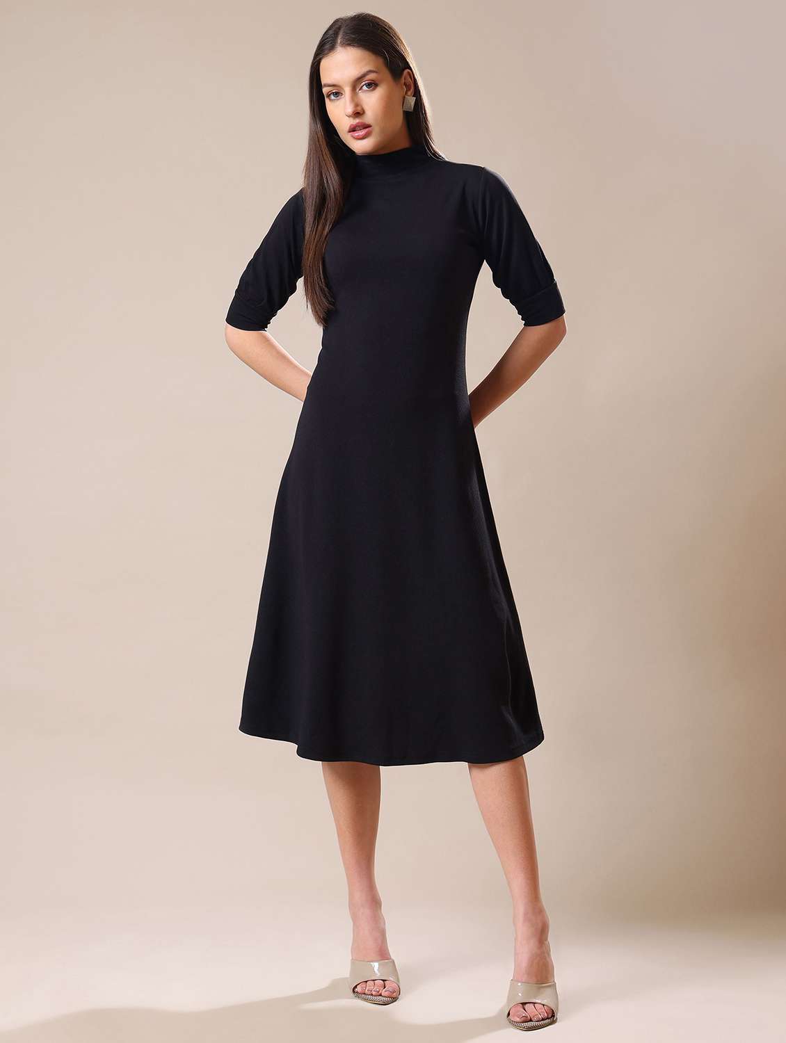 women solid short sleeves a-line dress - 22549157 -  Standard Image - 1