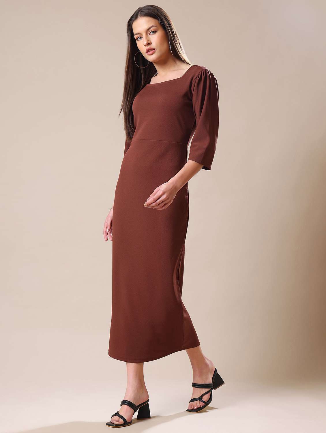 women solid square neck sheath dress - 22549165 -  Standard Image - 1