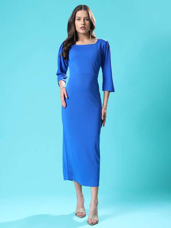 women solid square neck sheath dress