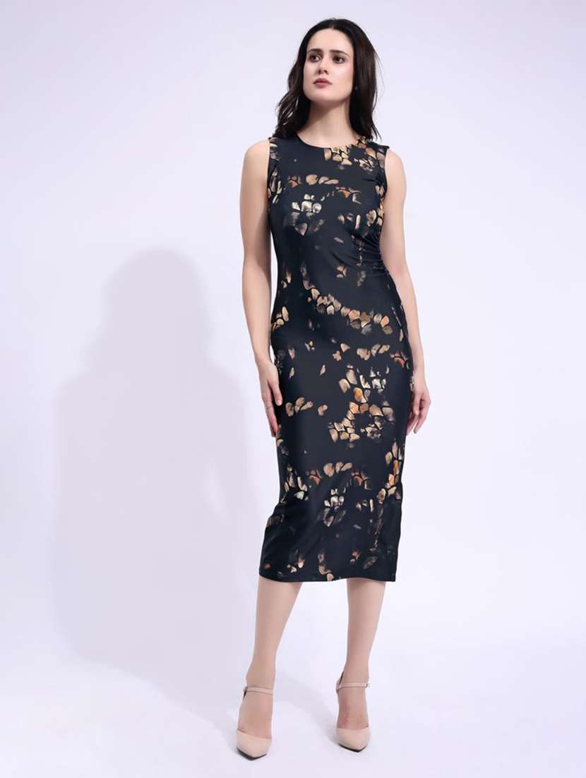 women printed sleeveless bodycon dress