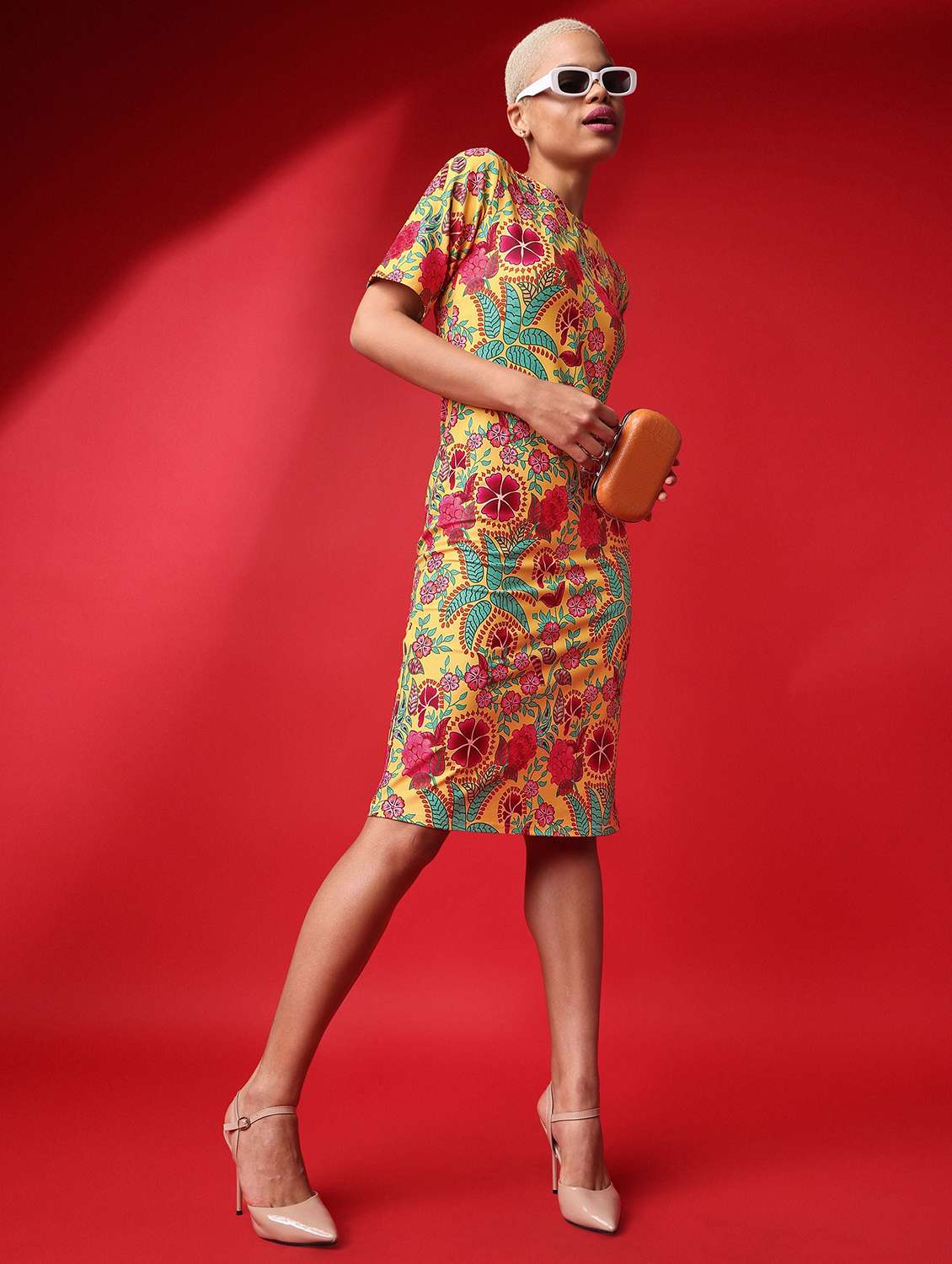 women printed short sleeves bodycon dress
