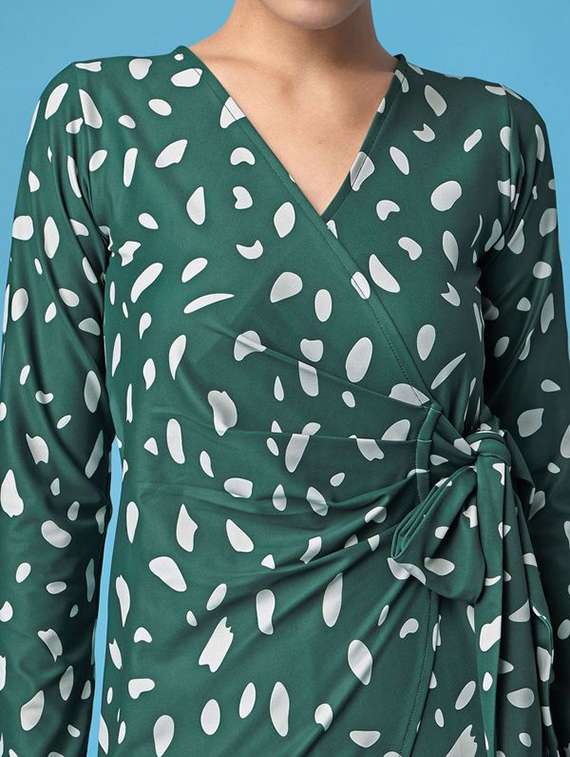 women printed long sleeves wrap dress - 22549291 -  Standard Image - 4