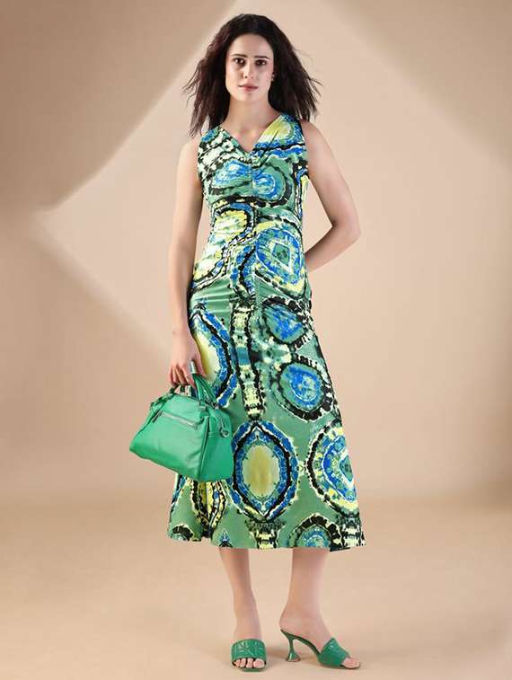 women printed sleeveless a-line dress