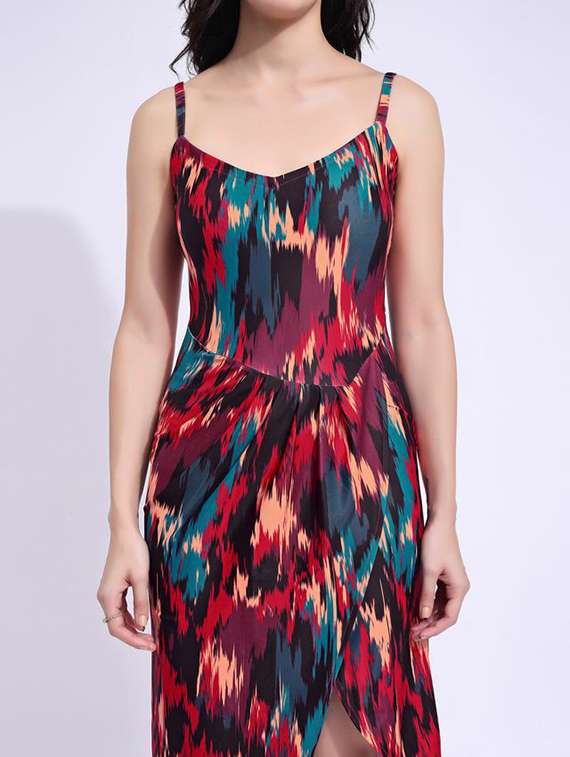 women printed shoulder strap asymmetric dress - 22549346 -  Standard Image - 1
